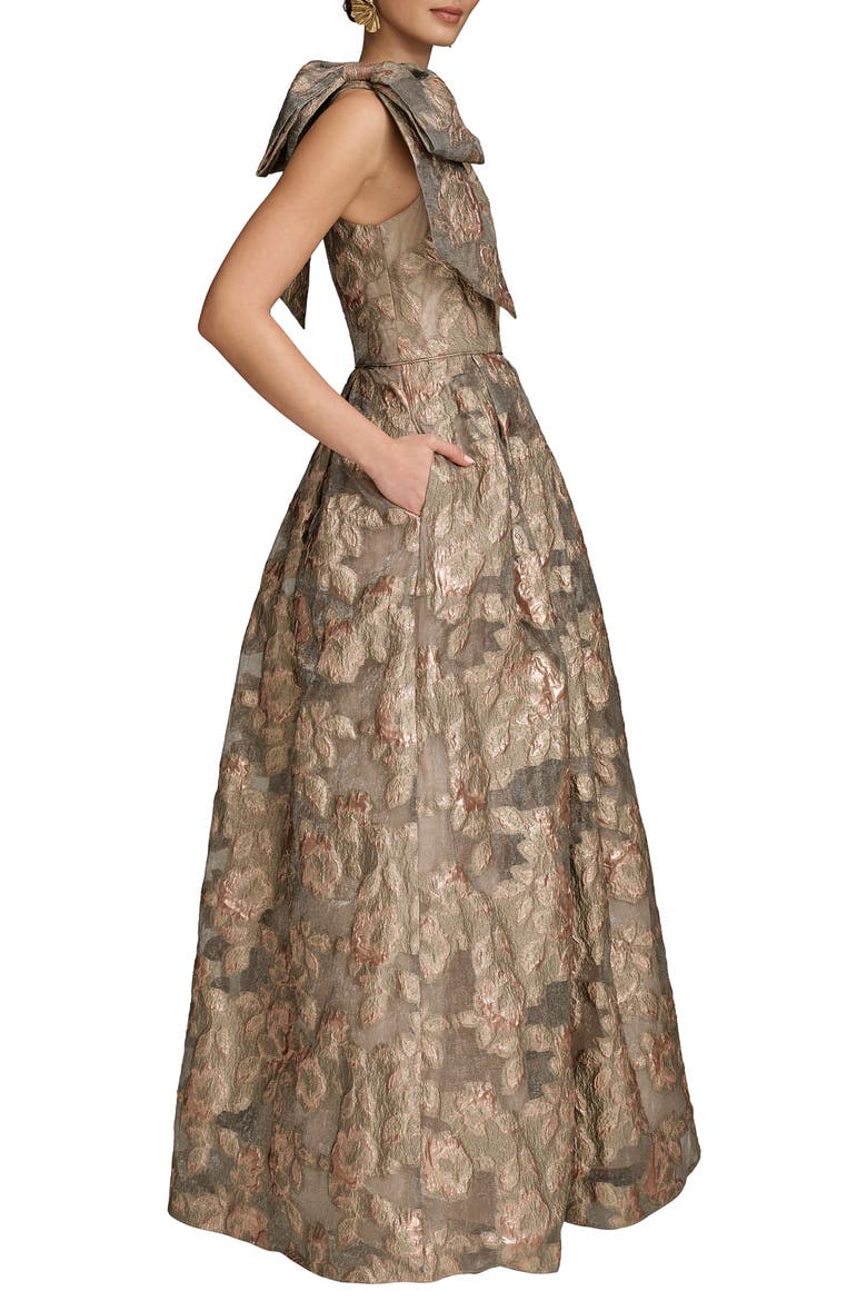 One-Shoulder Metallic Jacquard Gown, Alternate, color, SNOW PETAL MULTI