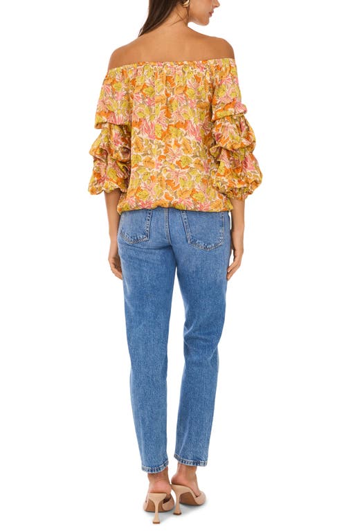 Vince Camuto Floral Off The Shoulder Bubble Sleeve Top In Crushed Orange