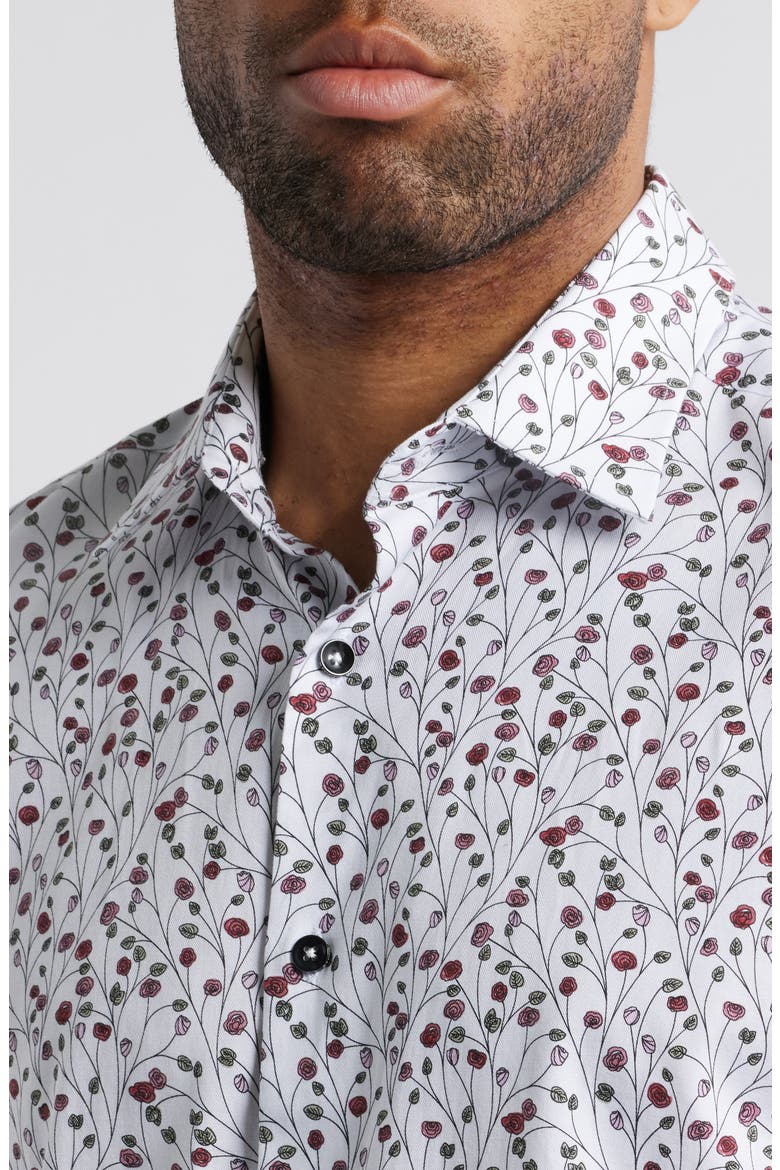 Flower Garden Print Button-Up Shirt, Alternate, color, BERRY