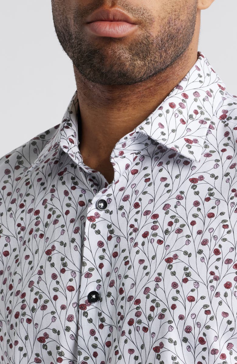 Stone Rose Flower Garden Print Button-Up Shirt, Alternate, color, Berry