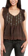 Billy T Floral Embroidered Pintuck Top