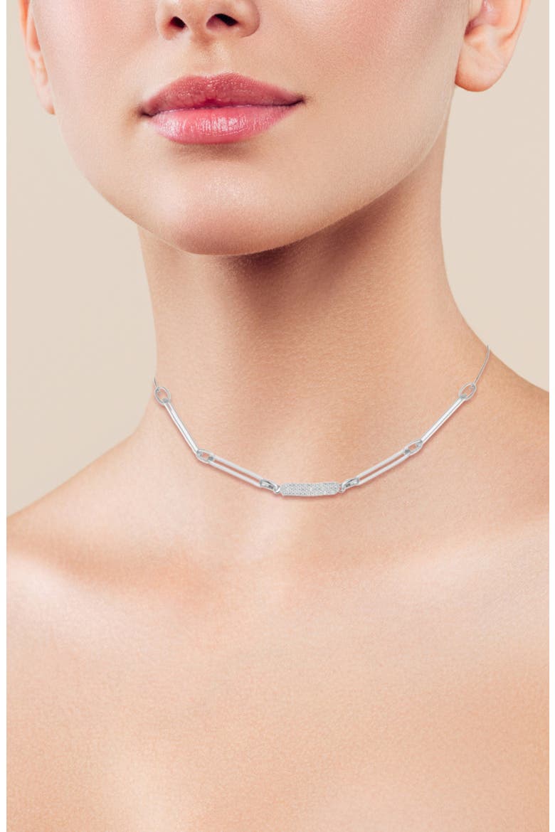 Pavé Cubic Zirconia Bar Chain Necklace, Alternate, color, SILVER