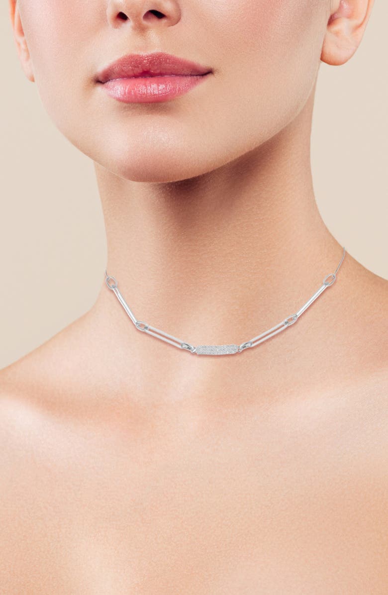 SPHERA MILANO Pavé Cubic Zirconia Bar Chain Necklace, Alternate, color, Silver