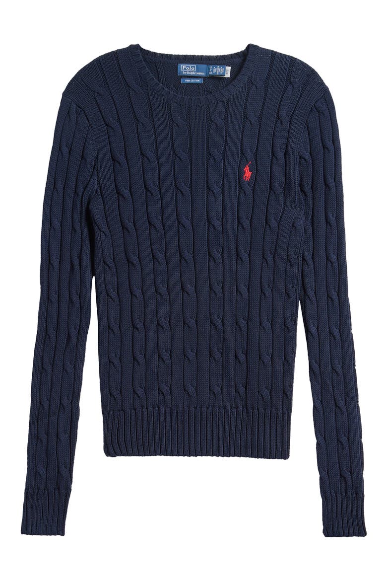 Cotton Cable Knit Sweater, Alternate, color, BLUE