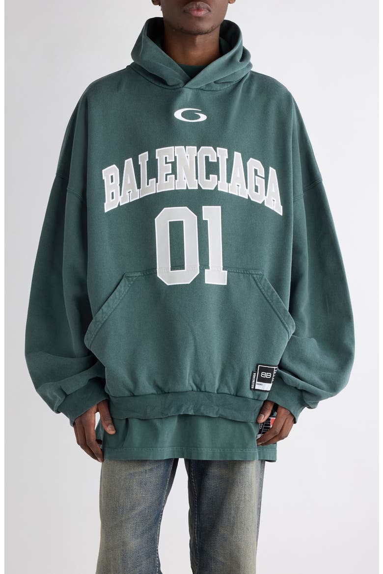 Oversize Cotton Hoodie, Main, color, DARK GREEN/ LIGHT GREY