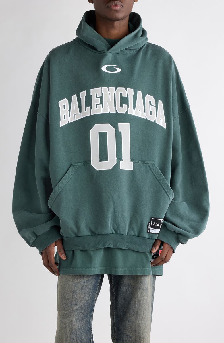 Balenciaga Oversize Cotton Hoodie, Main, color, Dark Green/ Light Grey