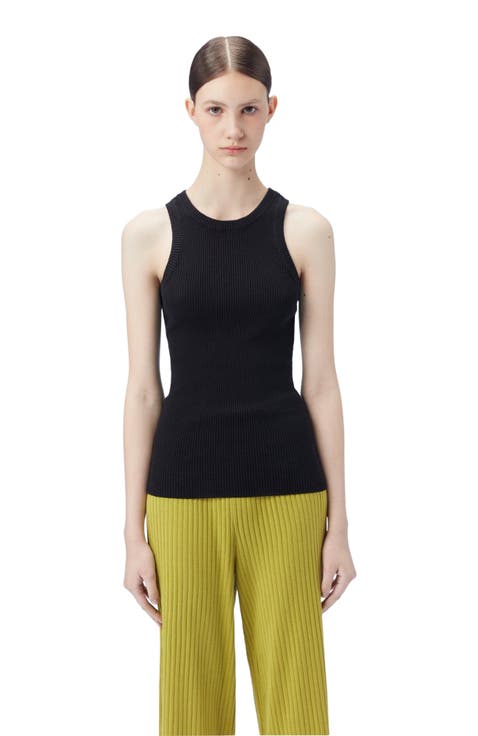 Ribbed Cotton Silk Cashmere Blend Tank Top