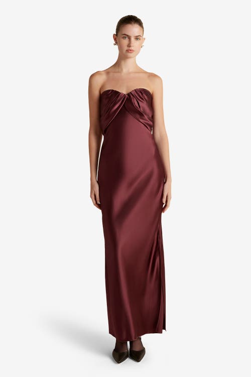Marina Moscone Satin Draped Bustier Dress in Garnet 