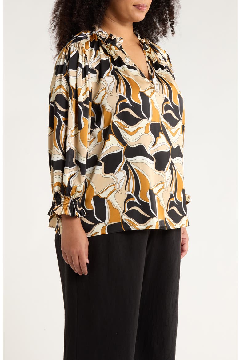 Groover Split Neck Satin Top, Alternate, color, BLACK BROWN