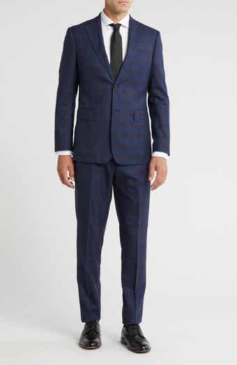 English Laundry Plaid Trim Fit Notch Lapel Wool Blend Two-Piece Suit