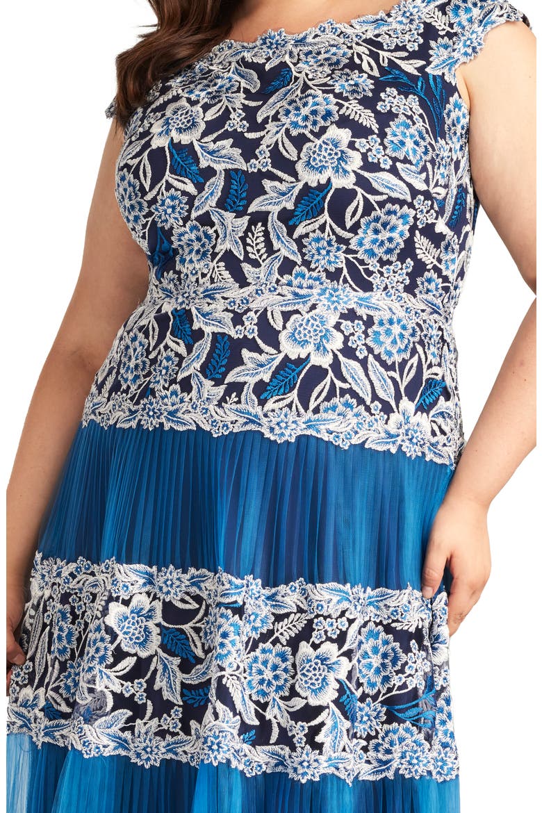 Floral Embroidery Pleated Off the Shoulder Midi Dress, Alternate, color, PACIFIC BLUE