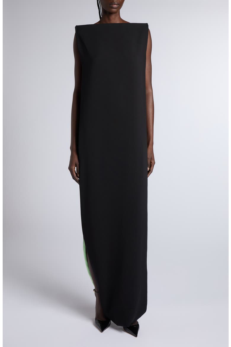 Infinity Geo Silk Stretch Georgette Backless Evening Gown, Main, color, BLACK/ GREEN