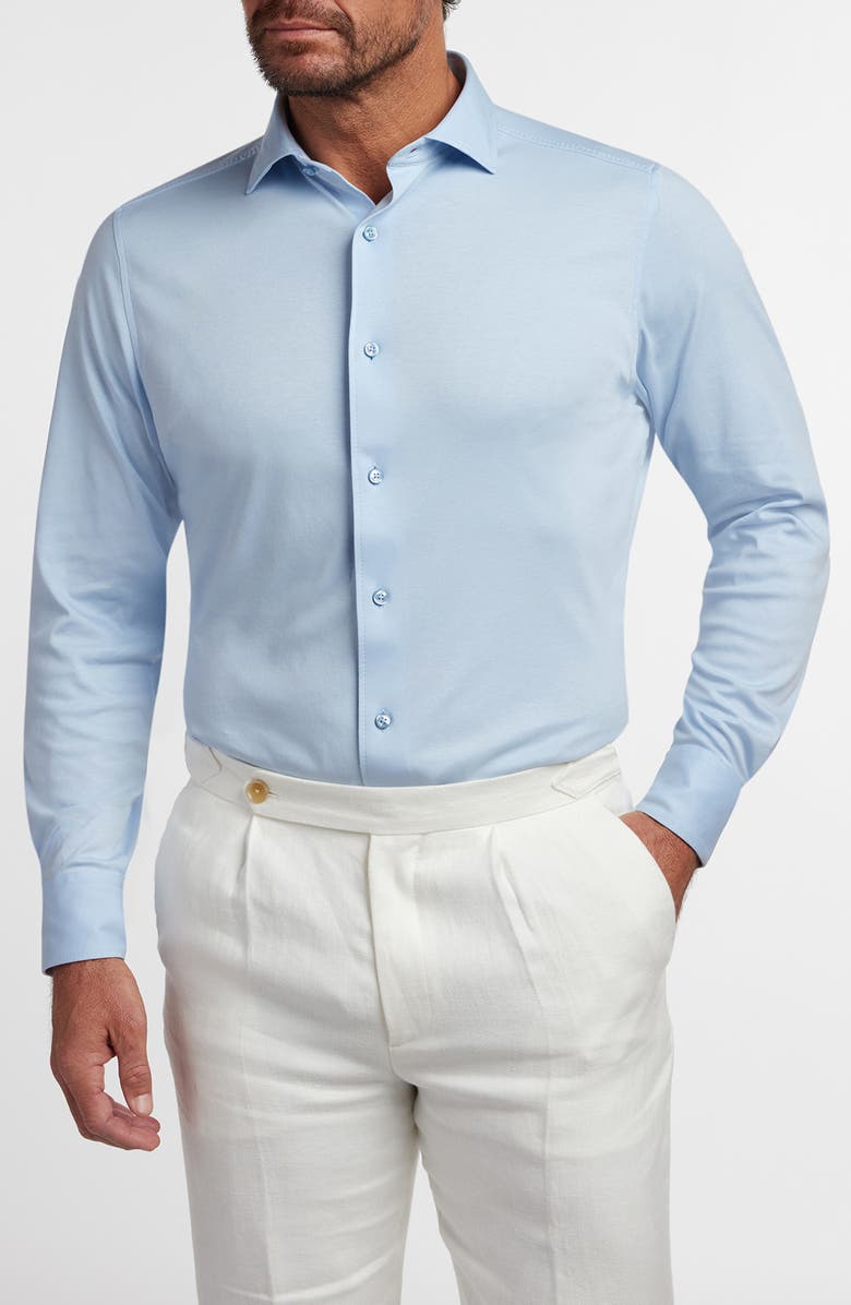 David Donahue Knit Cotton Button-Up Shirt, Main, color, Sky