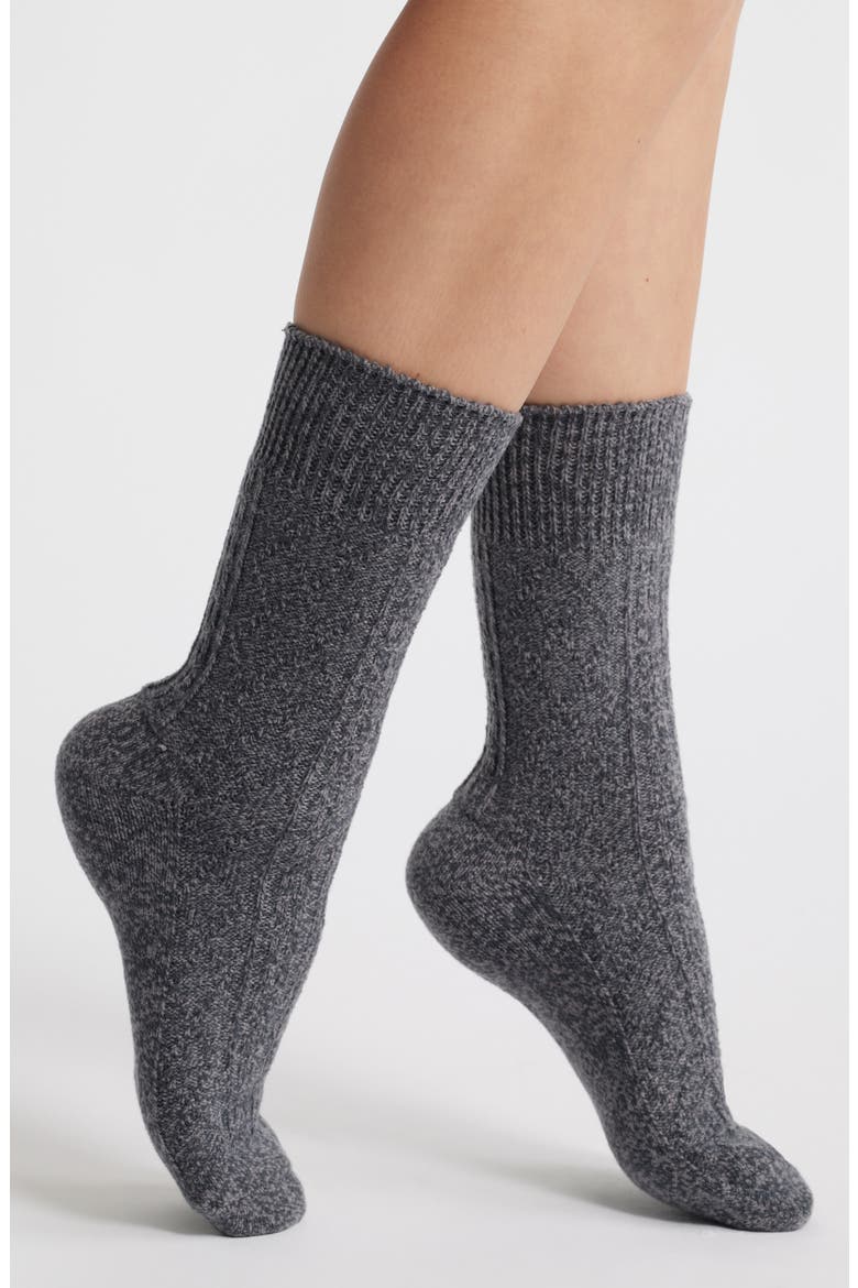 Cable Crew Socks, Main, color, CHARCOAL HEATHER