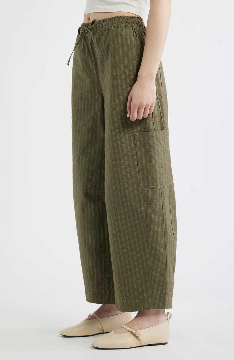 Damson Madder Felix Ticking Stripe Organic Cotton Drawstring Pants, Alternate, color, Olive