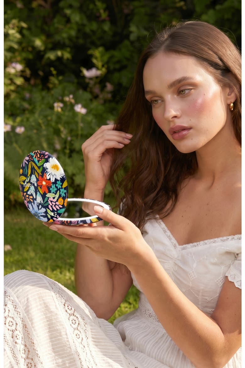 Mini Taylor LED Compact Mirror - Happy Flowers, Alternate, color, Black