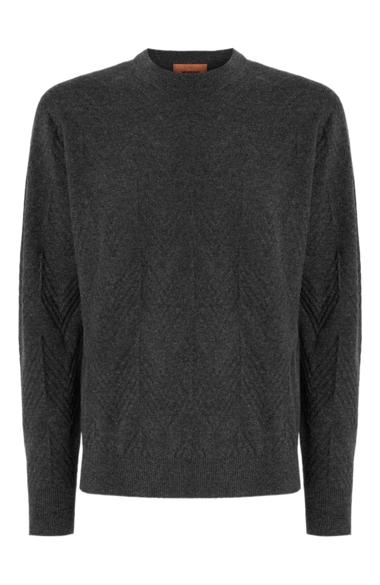 Crew Neck Sweater In Pure Cashmere With Chevron Pattern - image 2