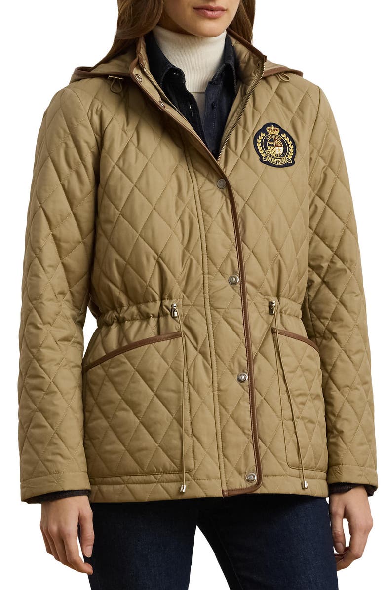 Lauren Ralph Lauren Logo Patch Quilted Coat, Main, color,