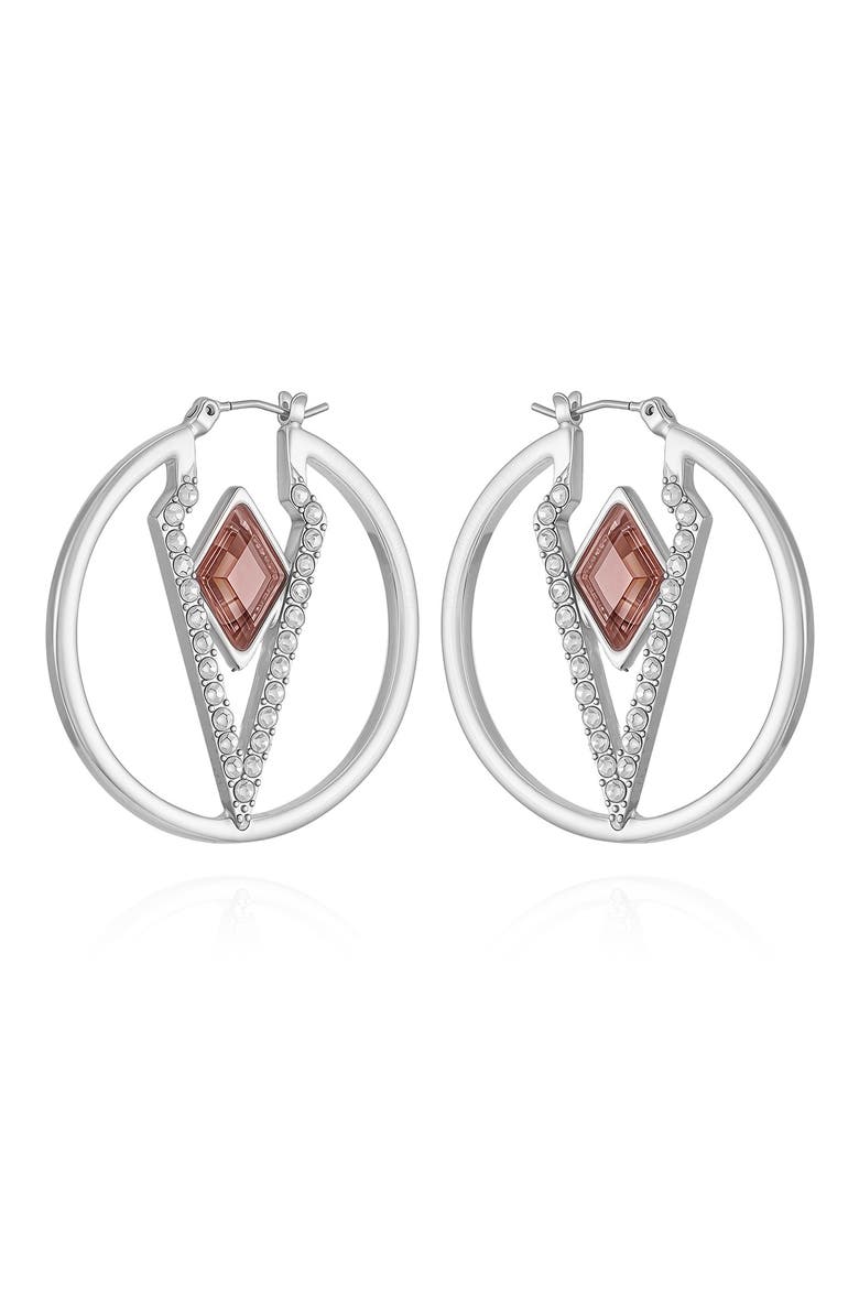 Glass Stone Hoop Earrings, Alternate, color, SILVER TONE