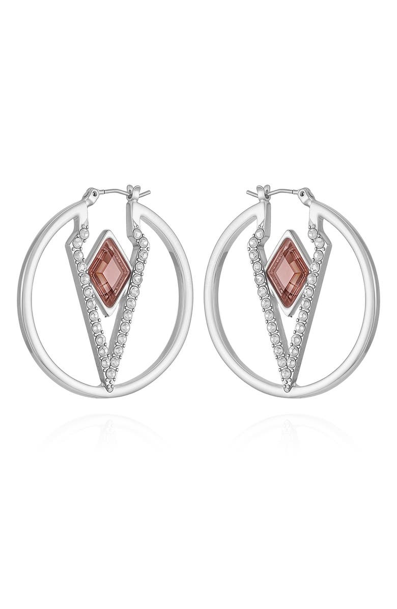 Vince Camuto Glass Stone Hoop Earrings, Alternate, color, Silver Tone