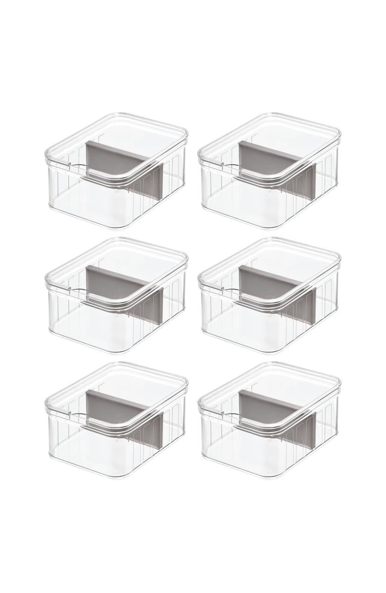 iDesign Small Fridge Bin with Removable Divider - Set of 6 - Clear/Gray, Main, color, 
