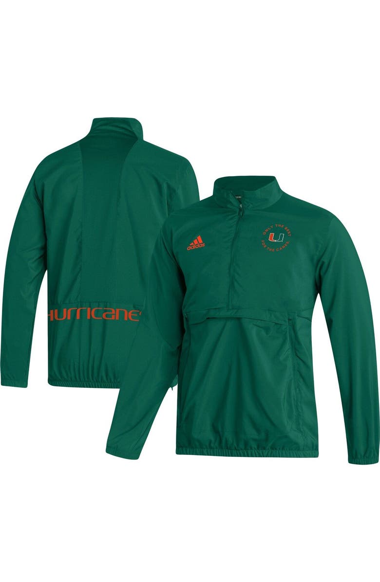 adidas Men's adidas Green Miami Hurricanes AEROREADY Half-Zip Jacket, Main, color, Green