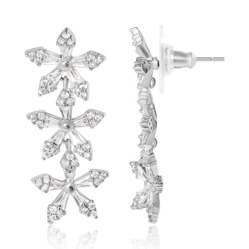 Jessica Simpson Crystal Snowflake Drop Earrings In Metallic
