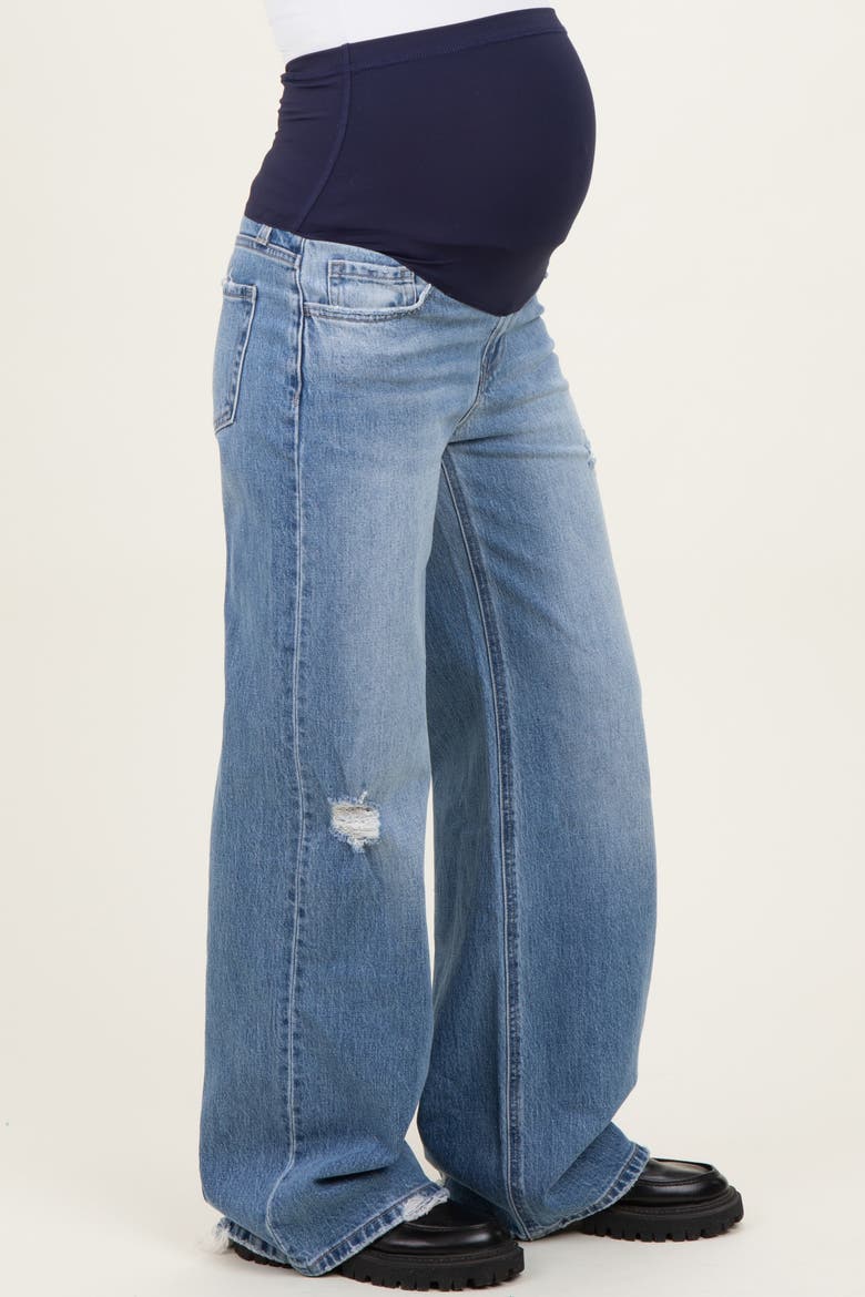 High Rise Distressed Wide Leg Maternity Jeans, Alternate, color, Blue
