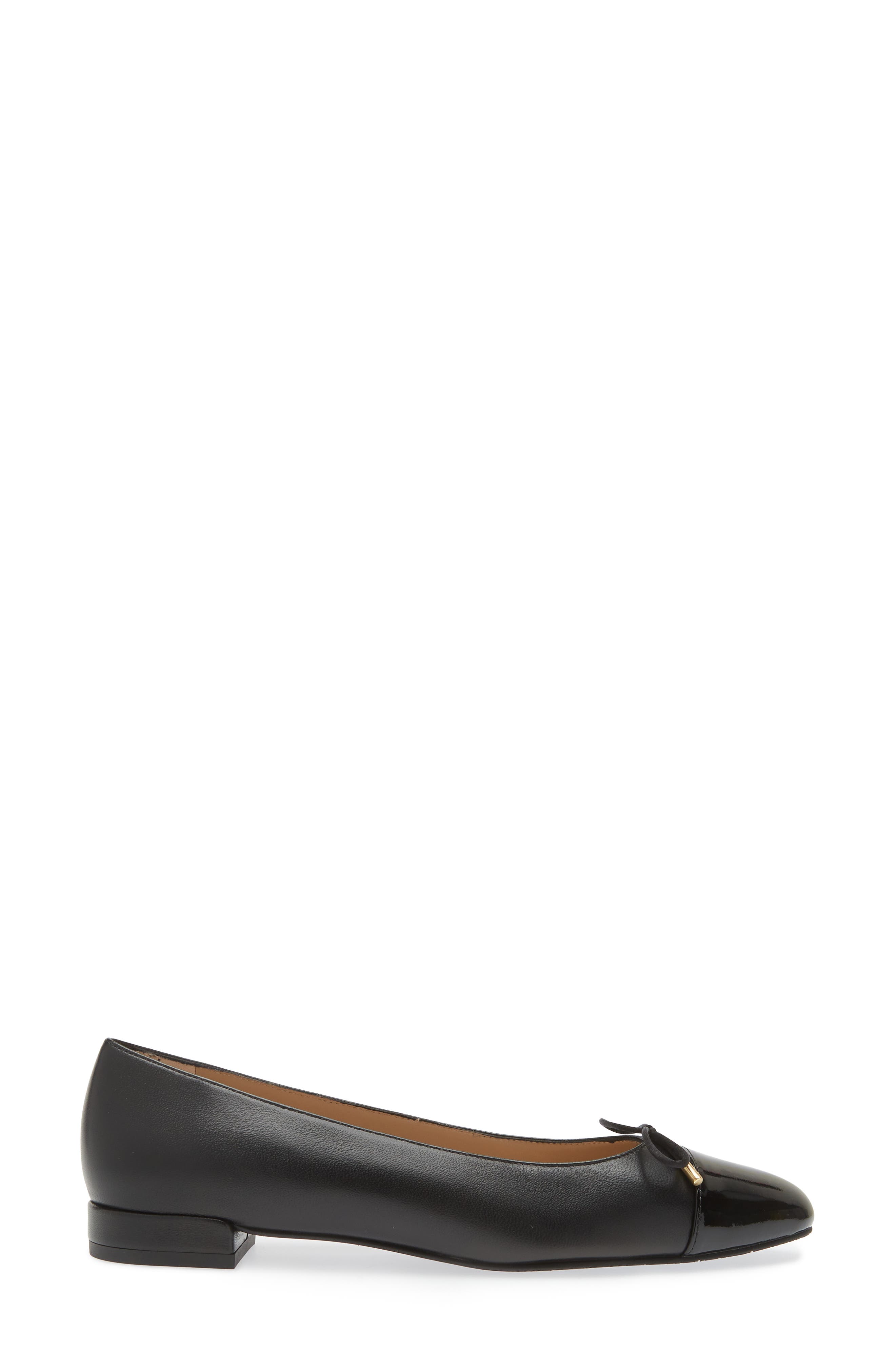 Stuart Weitzman Sleek Cap Toe Bow Flat, Alternate, color, Black