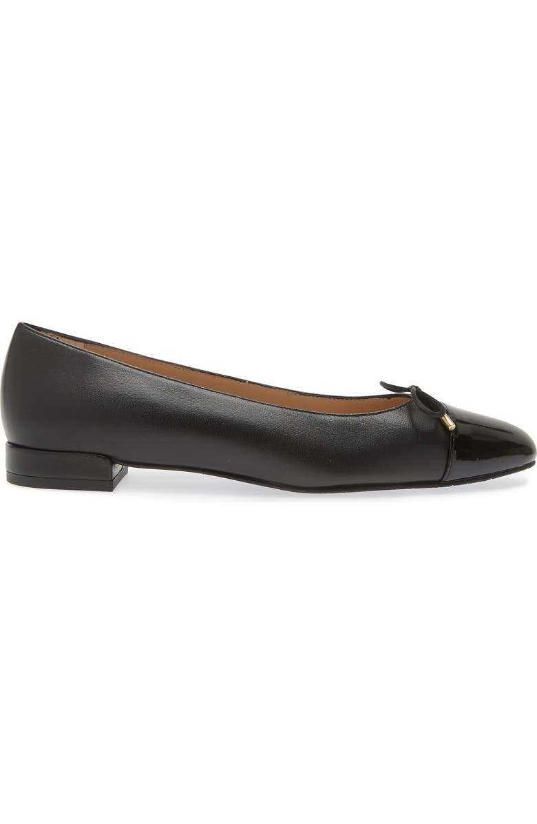 Stuart Weitzman Sleek Cap Toe Bow Flat, Alternate, color, Black