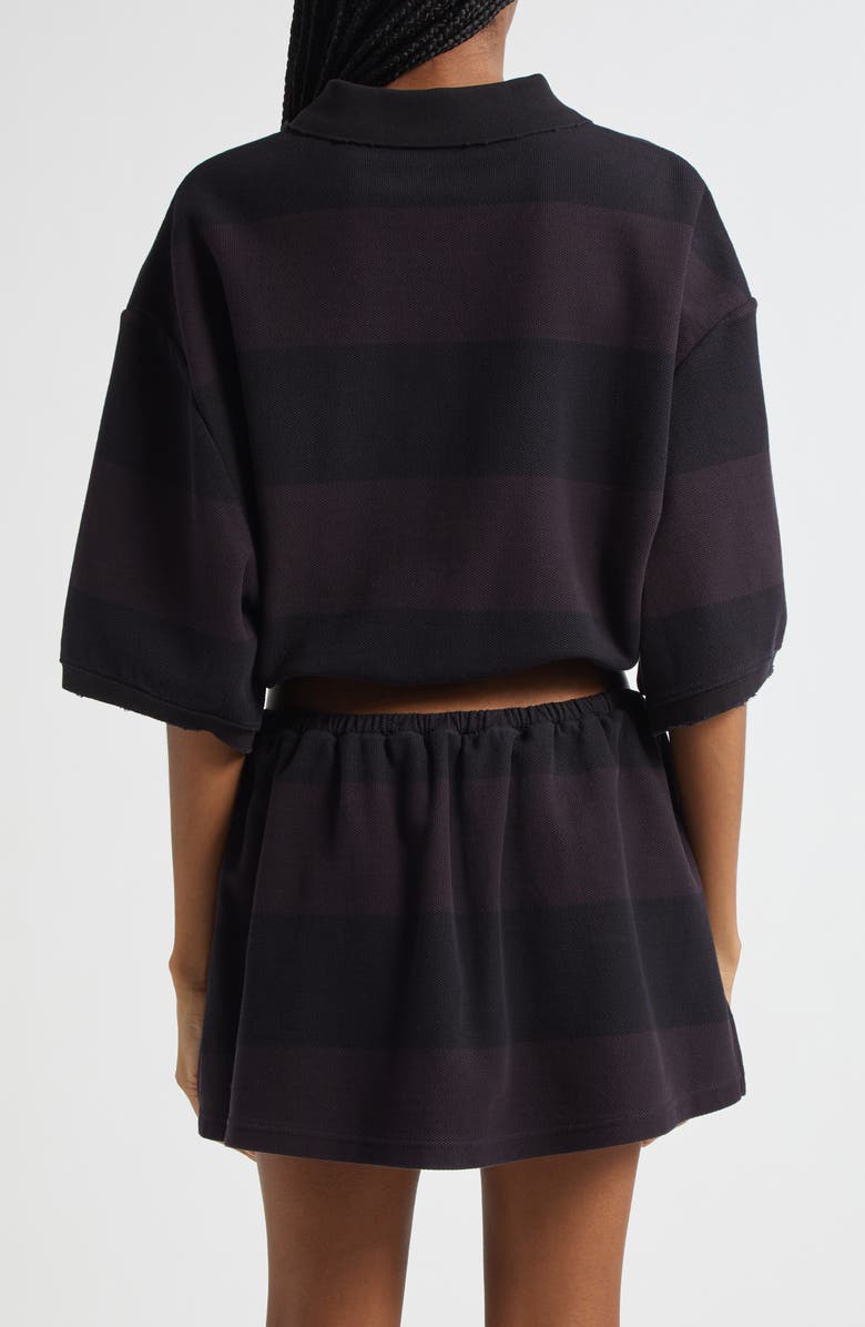 Alexander Wang Deconstructed Crop Piqué Polo, Alternate, color, Black Overdyed Stripe