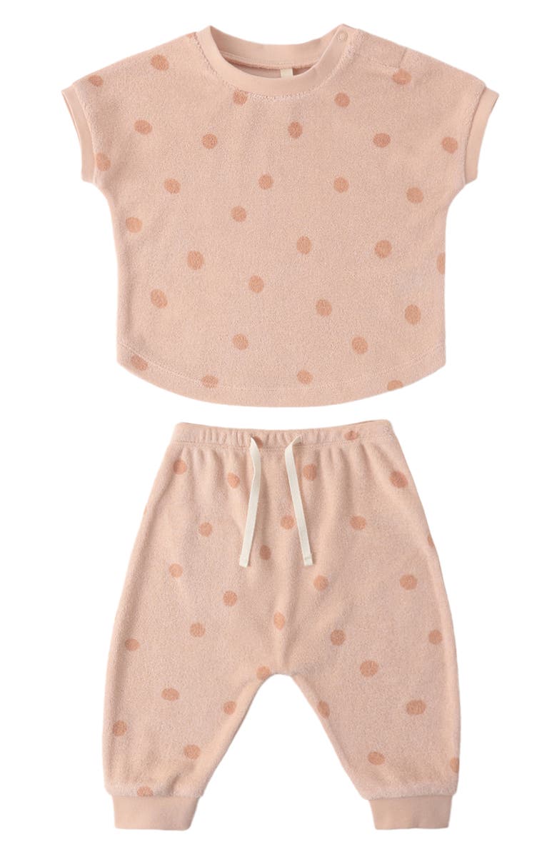 QUINCY MAE Kids' Polka Dot Terry T-Shirt & Pants Set, Alternate, color, Melon