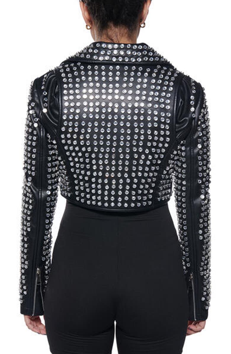 AZALEA WANG Gazette Studded Crop Faux Leather Moto Jacket, Alternate, color, Black