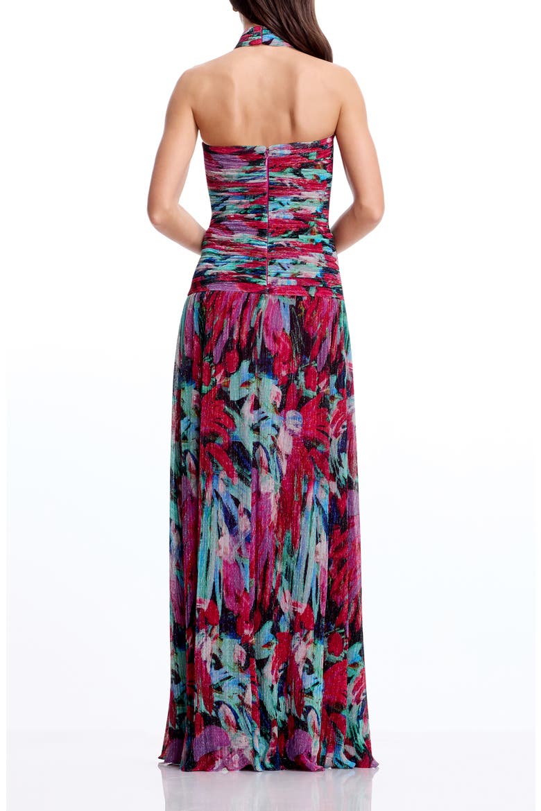Lillian Floral Metallic Halter Gown, Alternate, color, BRIGHT FUCHSIA MULTI