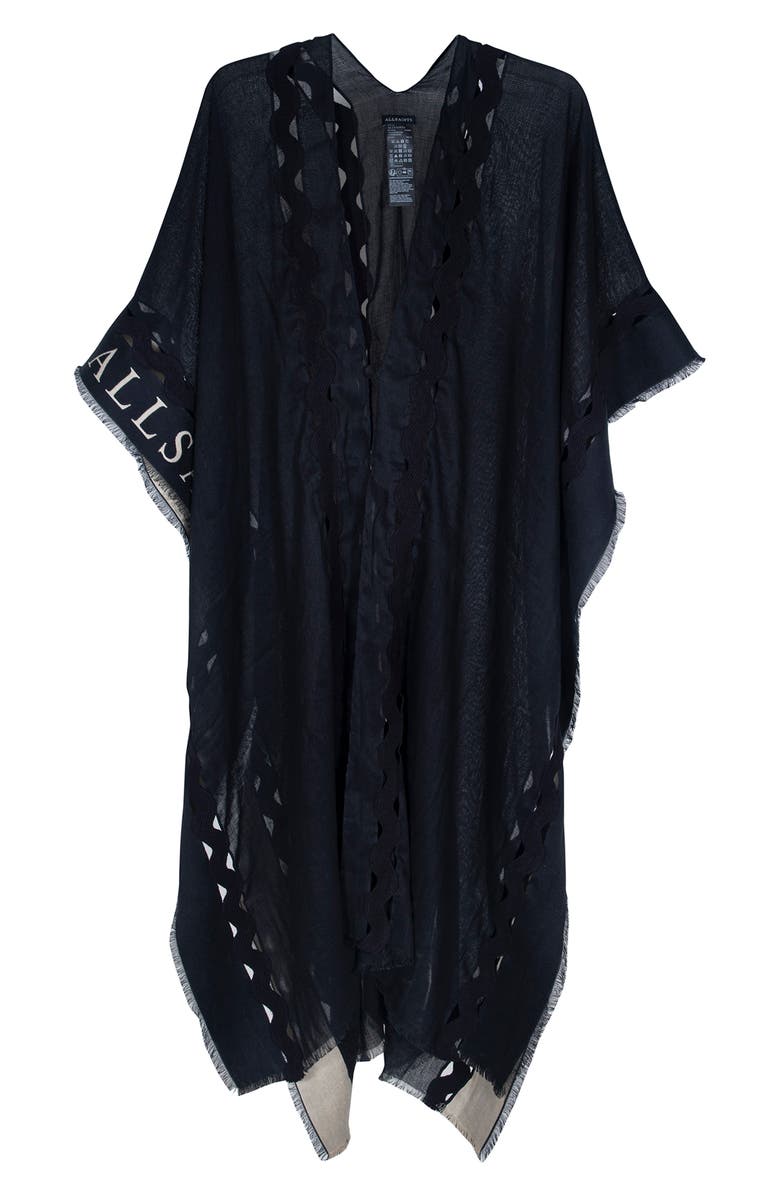 AllSaints Clarissa Logo Trim Rickrack Linen Blend Ruana, Main, color,