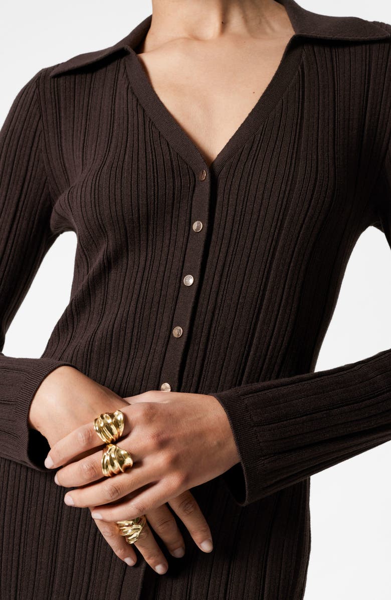 & Other Stories Long Sleeve Wool & Cotton Rib Dress, Alternate, color, Brown Dark
