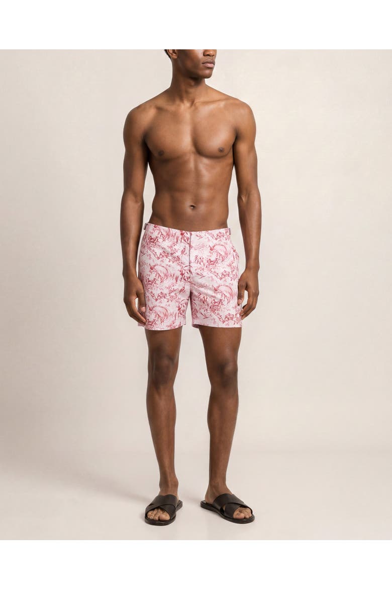 Bulldog Mid-Length Zephra Printed Swim Shorts, Main, color, CORAL