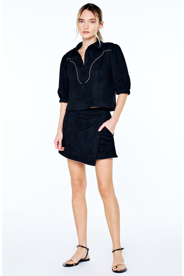 Noa Faux Suede Wrap Skort, Alternate, color, BLACK
