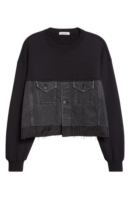 Undercover Mixed Media Crop Sweatshirt In Black
