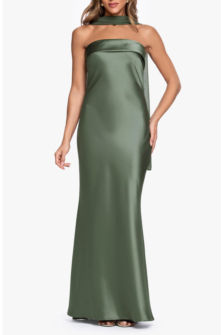 Strapless Satin Gown & Chiffon Scarf video