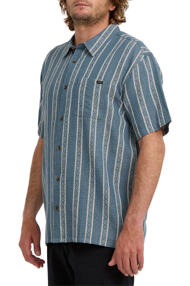 Sundays Stripe Jacquard Short Sleeve Cotton Button-Up Shirt, Alternate, color, RUSTIC BLUE