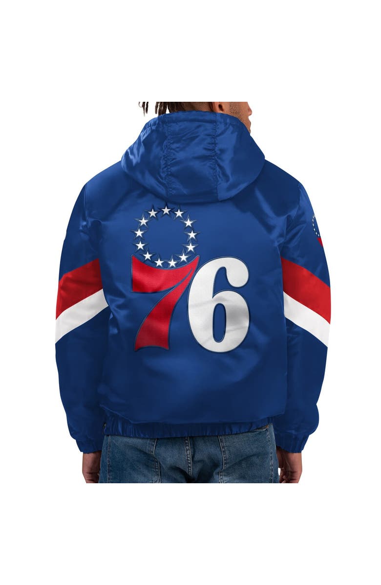 STARTER Men's Starter  Royal Philadelphia 76ers Force Play Satin Hoodie Half-Zip Jacket, Alternate, color, Royal