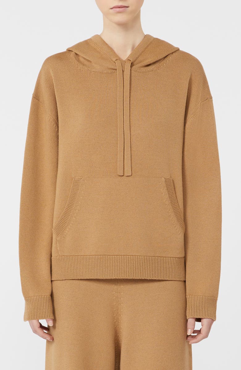 MM by Max Mara Loria Virgin Wool Sweater Hoodie, Main, color, Camel