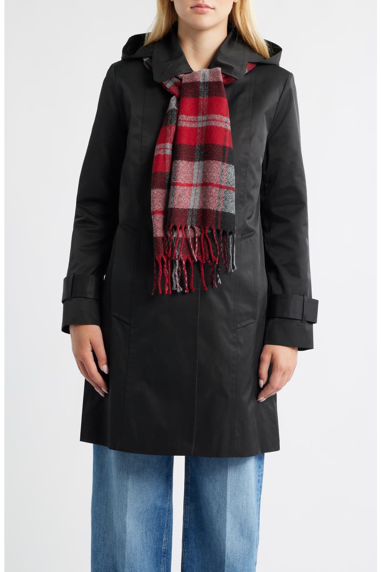 Short Raincoat with Scarf, Main, color, BLACK