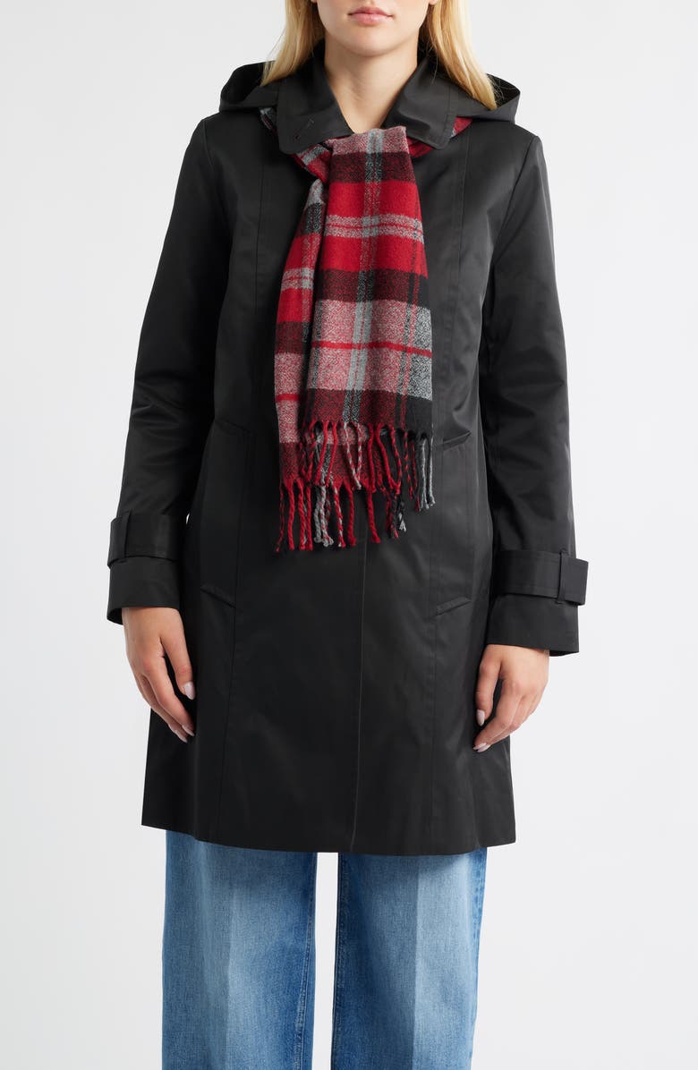 London Fog Short Raincoat with Scarf, Main, color, Black