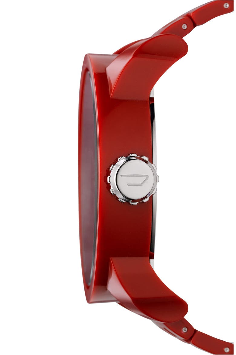 'Franchise' Oversized Round Bracelet Watch, 59mm x 67mm, Alternate, color, RED