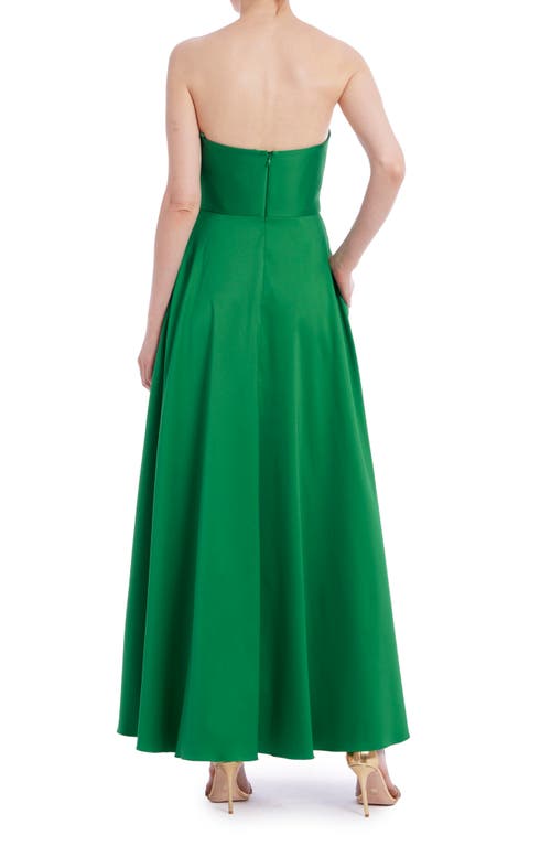 Badgley Mischka Collection Bow Embellished Strapless Fit & Flare Dress In Emerald
