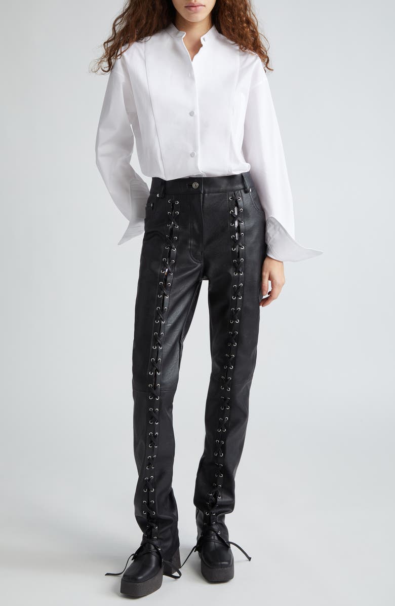 Stella McCartney Plastron Bibbed Cotton Button-Up Shirt, Alternate, color,