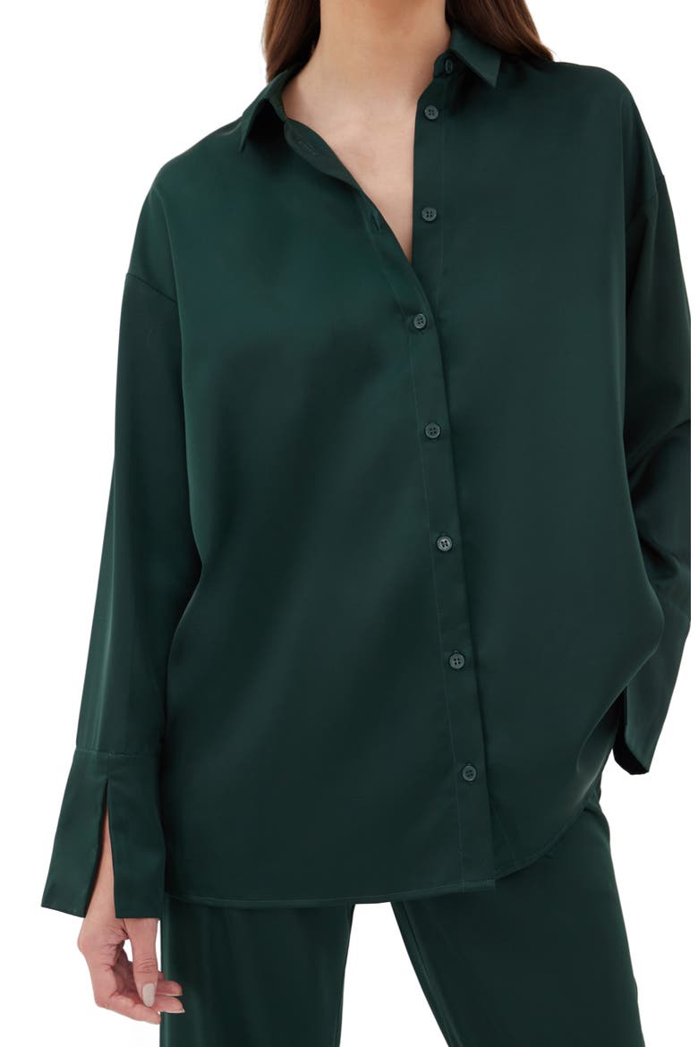 Elina Satin Shirt, Main, color, FOREST GREEN