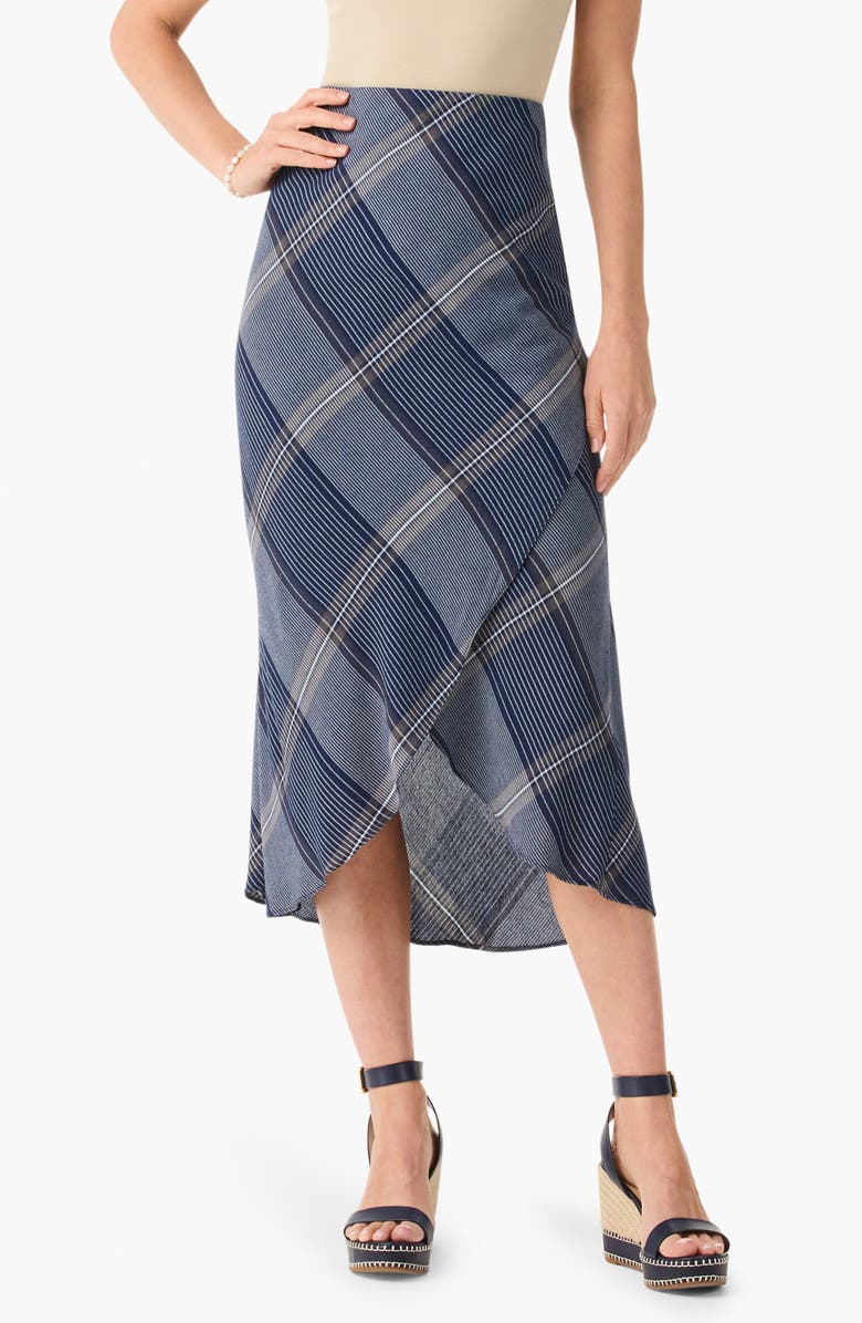 NIC+ZOE Line It Up Plaid Tulip Hem Midi Skirt, Main, color, Indigo Multi